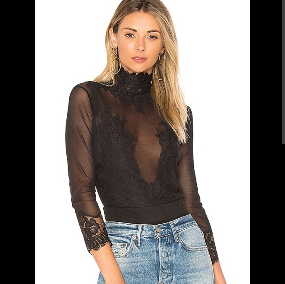 We Are HAH Reversible Lace Sheer Bodysuit Noir Victorian Plunge NWT Goth